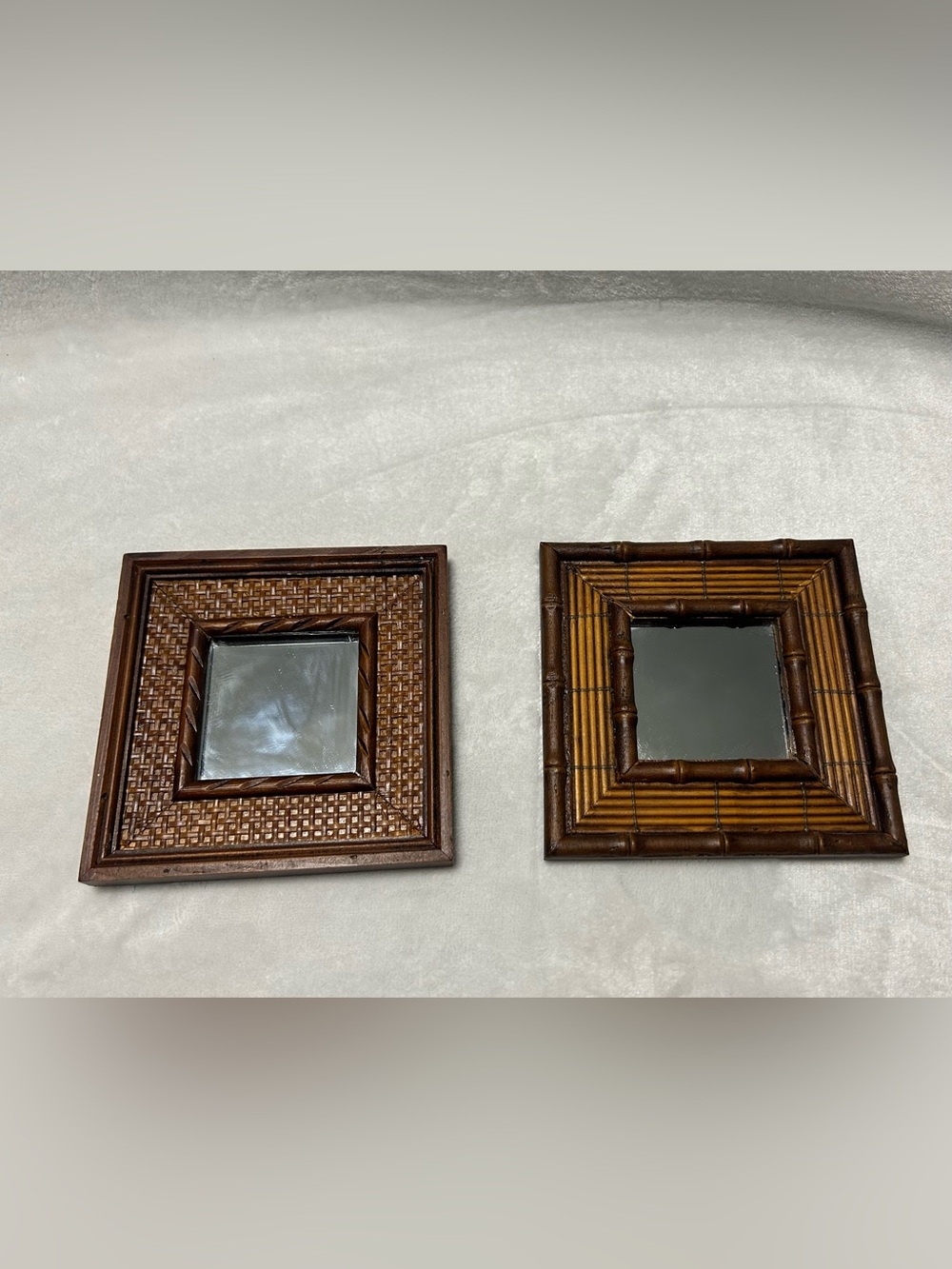 2 vintage Intercontinental Art Inc. small brown 6” x 6” square wall mirror decor
